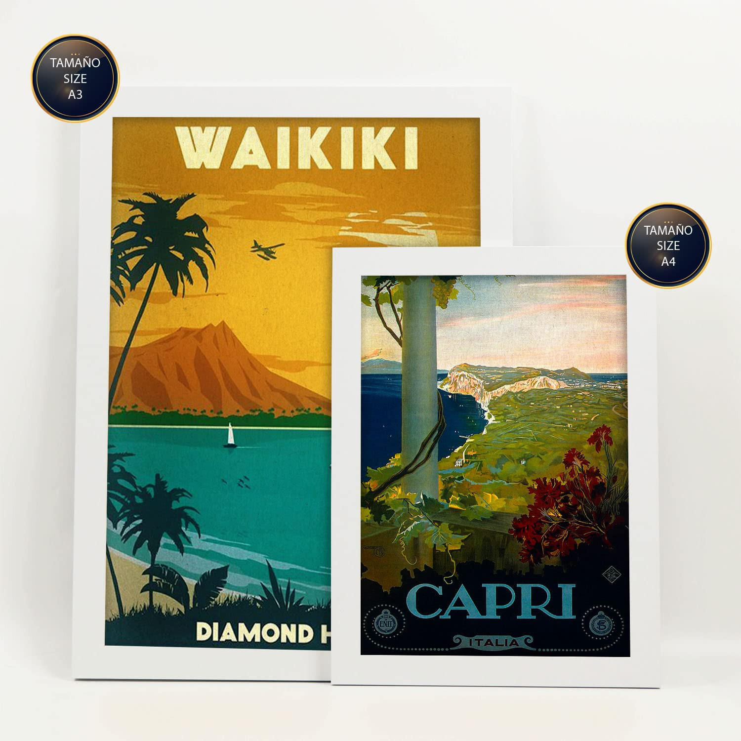 POSTER Set Mit 6 Strände Und Kreuzfahrten Vollfarbige Illustrationen Von Vintage Tourismus Werbetafeln Aus Der Ganzen Welt A3 & A4 Weißer Rahmen - Weiß, Papier (29/3cm) - Nacnic