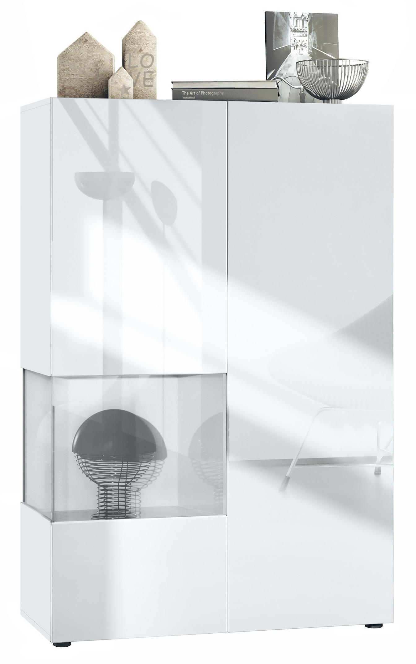 VITRINE Morena Einsatz in Weiß Hochglanz - Weiß Hochglanz, Holzwerkstoff (91.5/136.5/37cm) - Vladon