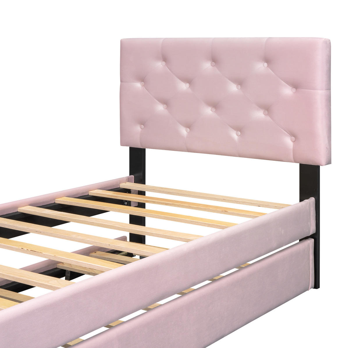 POLSTERBETT 90/200 cm Rosa aus Samt mit Rollbett - Rosa, Textil (90/200cm) - OKMYHOME