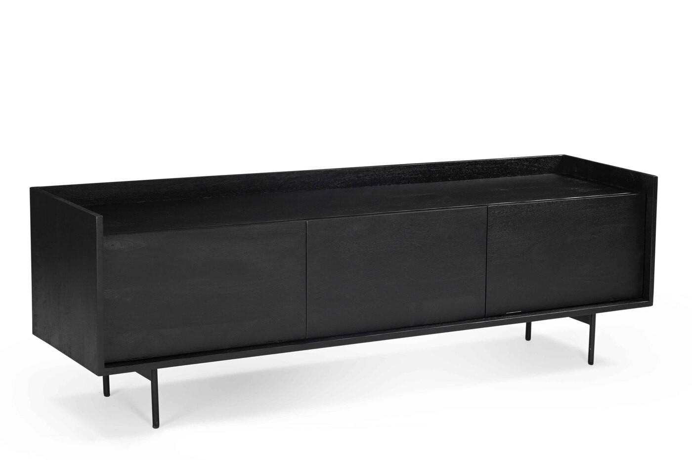 TV Schrank aus Mangoholz 160cm, schwarz - Schwarz, Holz (160/50/38cm) - Giga Meubel