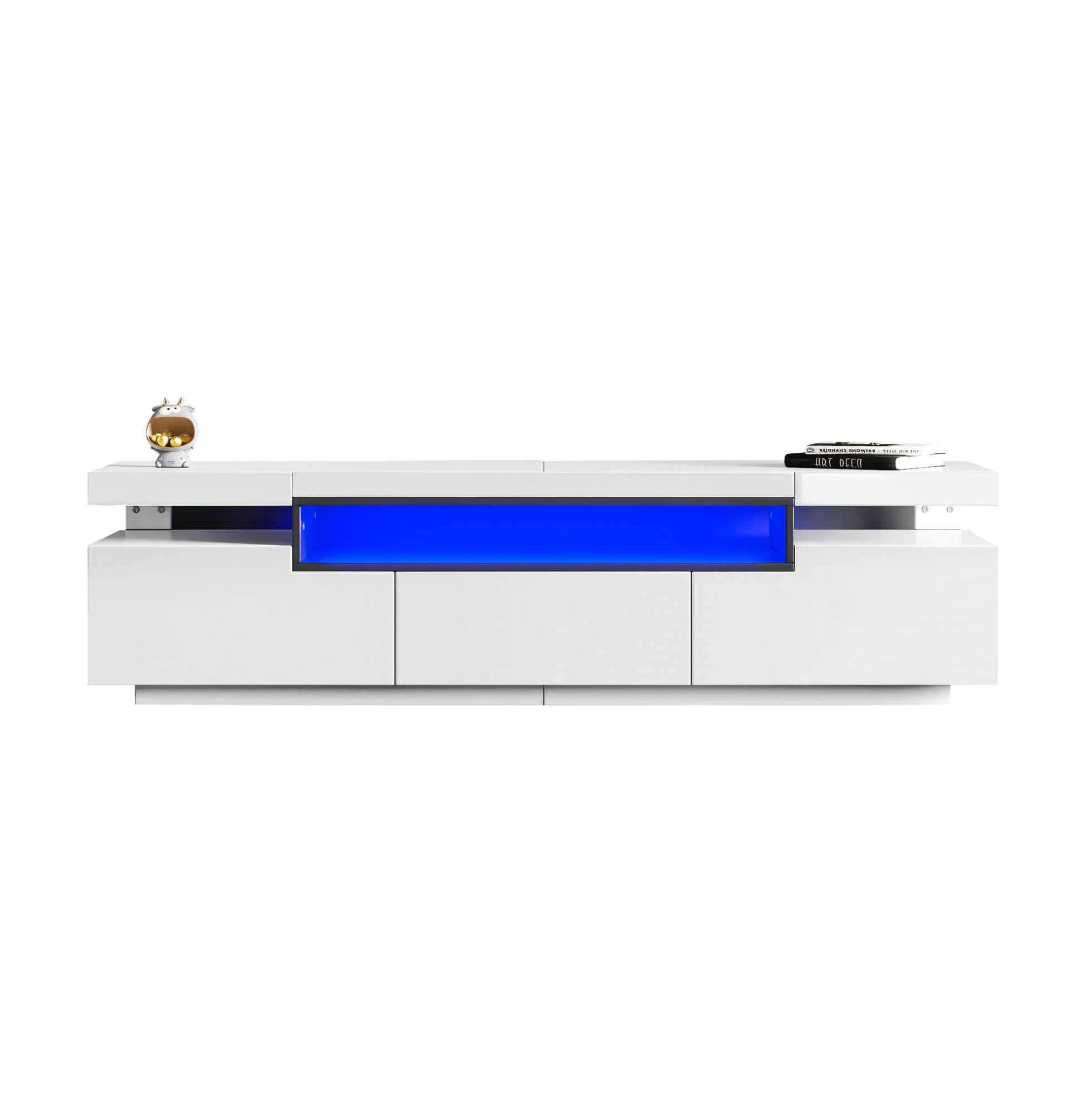 LOWBOARD 160/39/42 cm Weiß aus Spanplatte mit LED-Beleuchtung - Weiß, Holzwerkstoff (39/42/160cm) - OKMYHOME