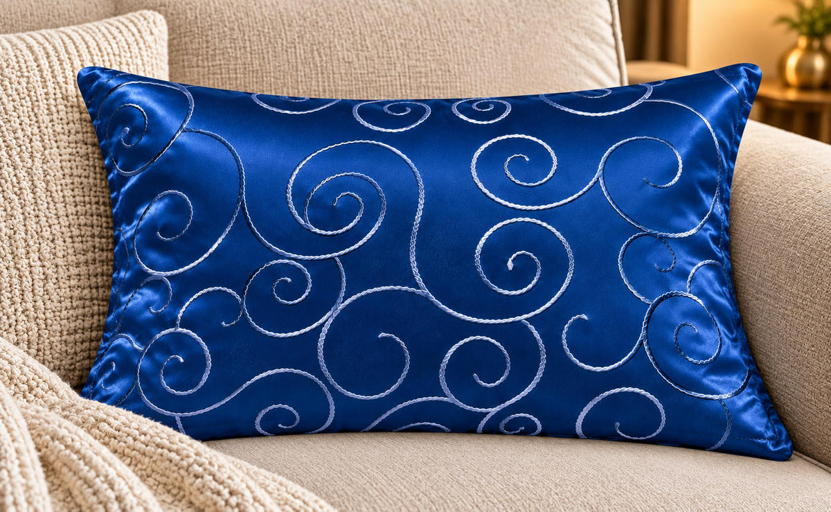 KISSENBEZUG 30x50 cm Königsblau Damast Circle - Blau, Textil (30/50cm) - TiborTex