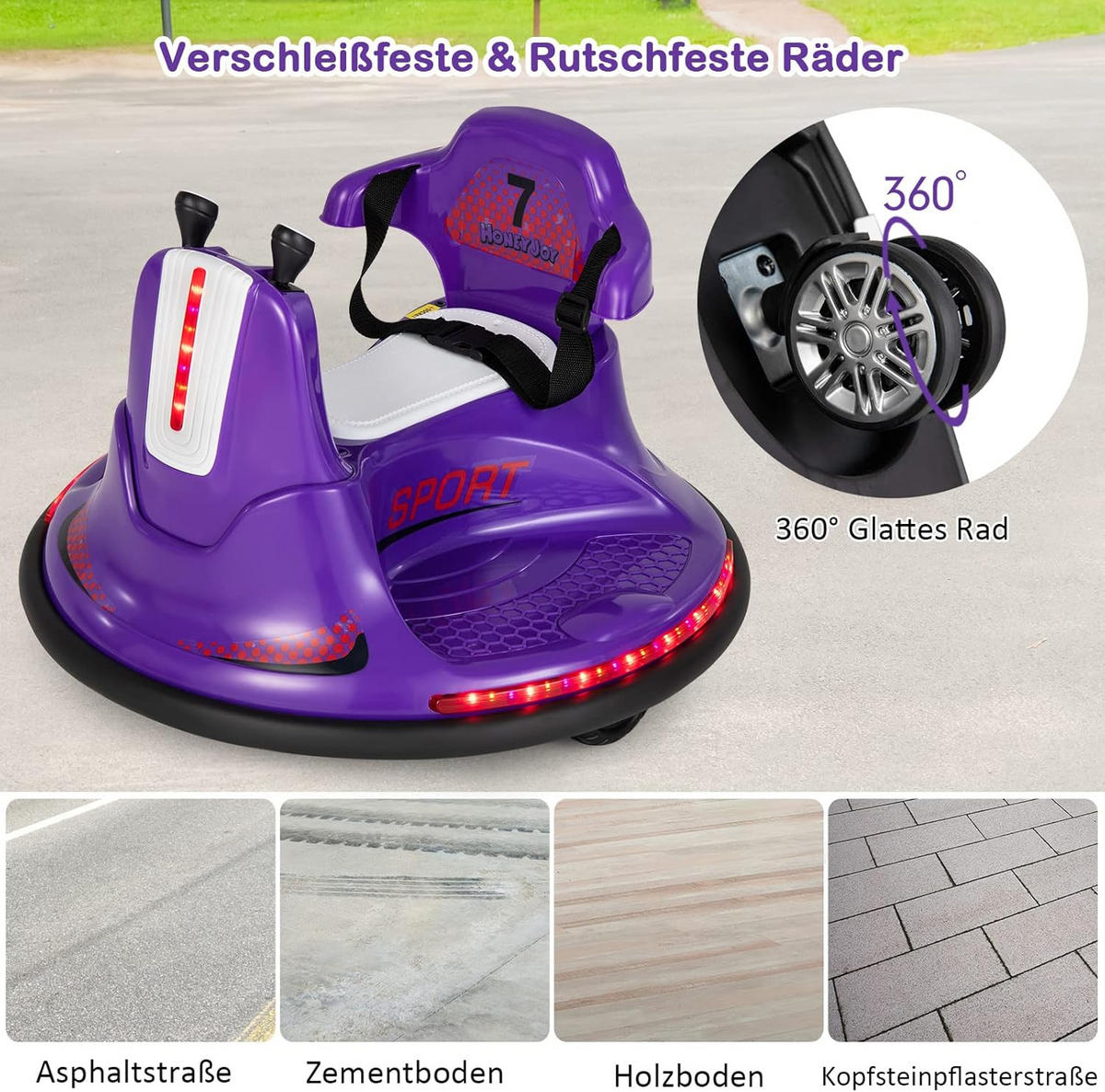 AUTOSCOOTER Aufsitz Kinder Lila - Lila, Kunststoff (66.5/47.6/66.5cm) - COSTWAY