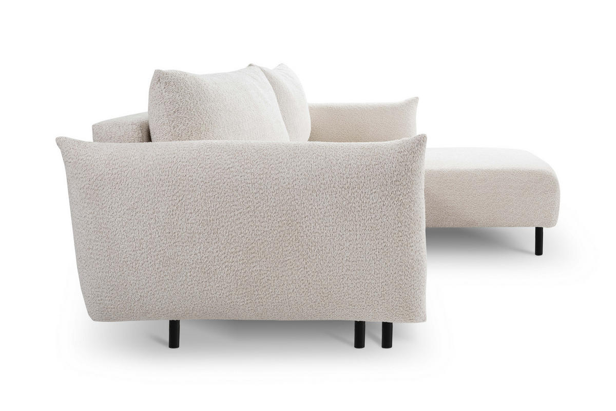 ECKSOFA ADEL mit Schlaffunktion und Bettkasten, L-förm, Metallbeine, verstellbar lose Rückenkissen, freistehend, RECHTS, 257x171x90 cm, Cream - Creme, Holz/Textil (257/171cm) - DomoHome