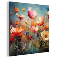 METALLBILD Blumen - Aquarell - Kunst - Botanisch - Natur 90x90 cm - Orange, Metall (90/90cm) - MuchoWow
