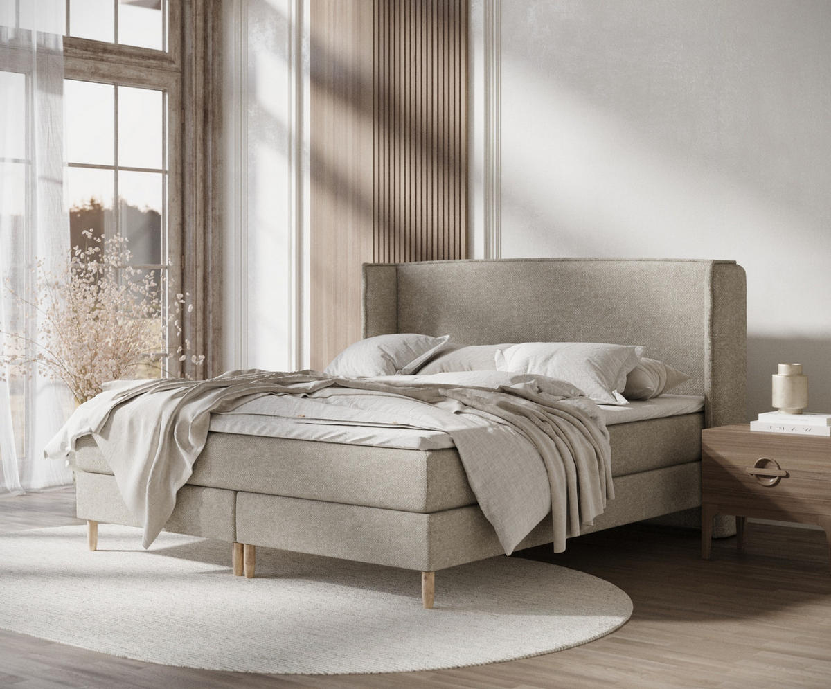 KONTINENTALBETT Ardis Beige Grau 160/200 cm mit Matratze und Topper - Beige/Naturfarben, Holz/Holzwerkstoff (160/200cm) - Maison de Reve