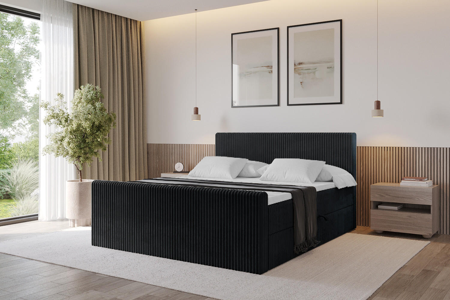 BOXBETT mit Matratze H3 und Lattenrost - TOLO-Z - 200x200 Cord - Schwarz - Schwarz, Holzwerkstoff (200/200cm) - ALTDECOR
