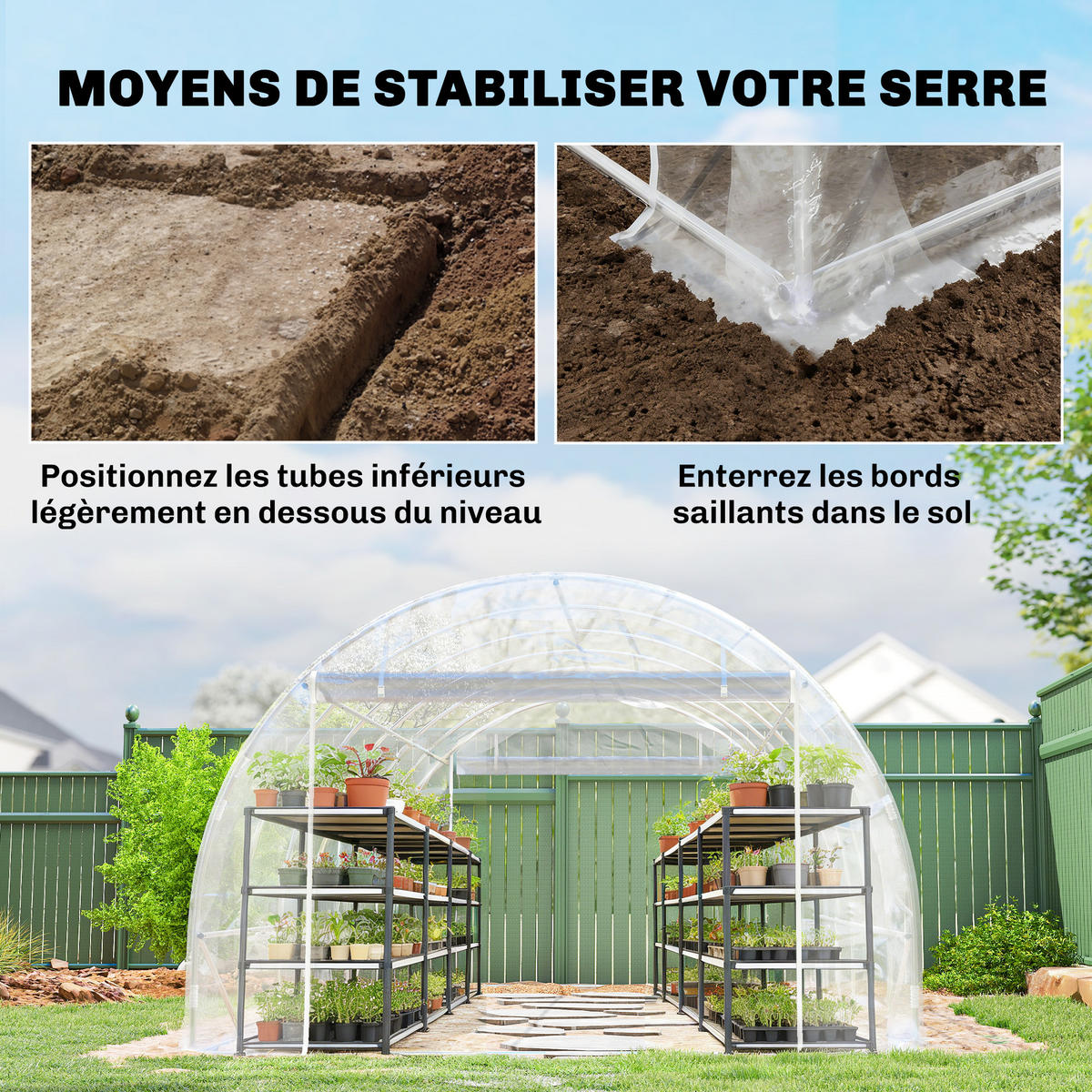 GEWÄCHSHAUS DE-12061 mit 2 Rolltüren & PE-Bache 150 g/m² Transparent - Transparent, Metall (296/199/597cm) - ComfortXL