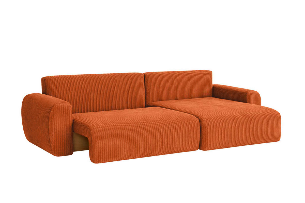 ECKSOFA Mit Schlaffunktion Ariel L, Cordstoff, Stoff Poso, Kupfer, Rechts - Orange, Holz (250/142cm) - Kaiser Möbel