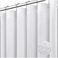 DUSCHVORHANG Weiß Waffelstruktur Polyester wasserdicht schimmelresistent mit Ringen für Badewannen - Weiß, Textil (1/1cm) - MCBOSON