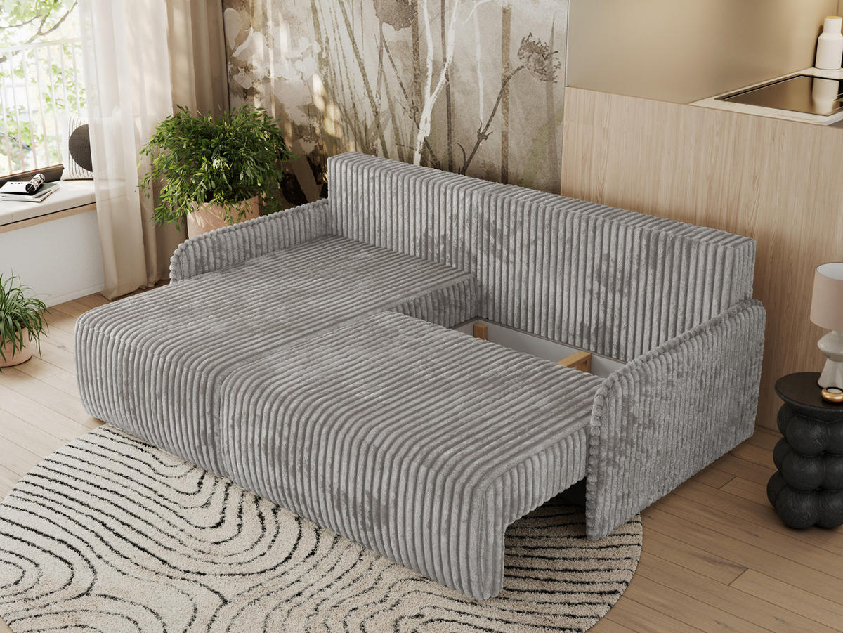 ECKSCHLAFSOFA ARPA L Grau Cord - links - Schwarz/Grau, Kunststoff/Textil (198/150cm) - MKS