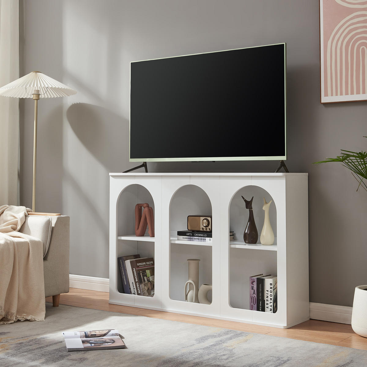 PŘÍSTĚNNÝ STOLEK Trorhun - bílá, kompozitní dřevo (30/80/120cm) - [en.casa]