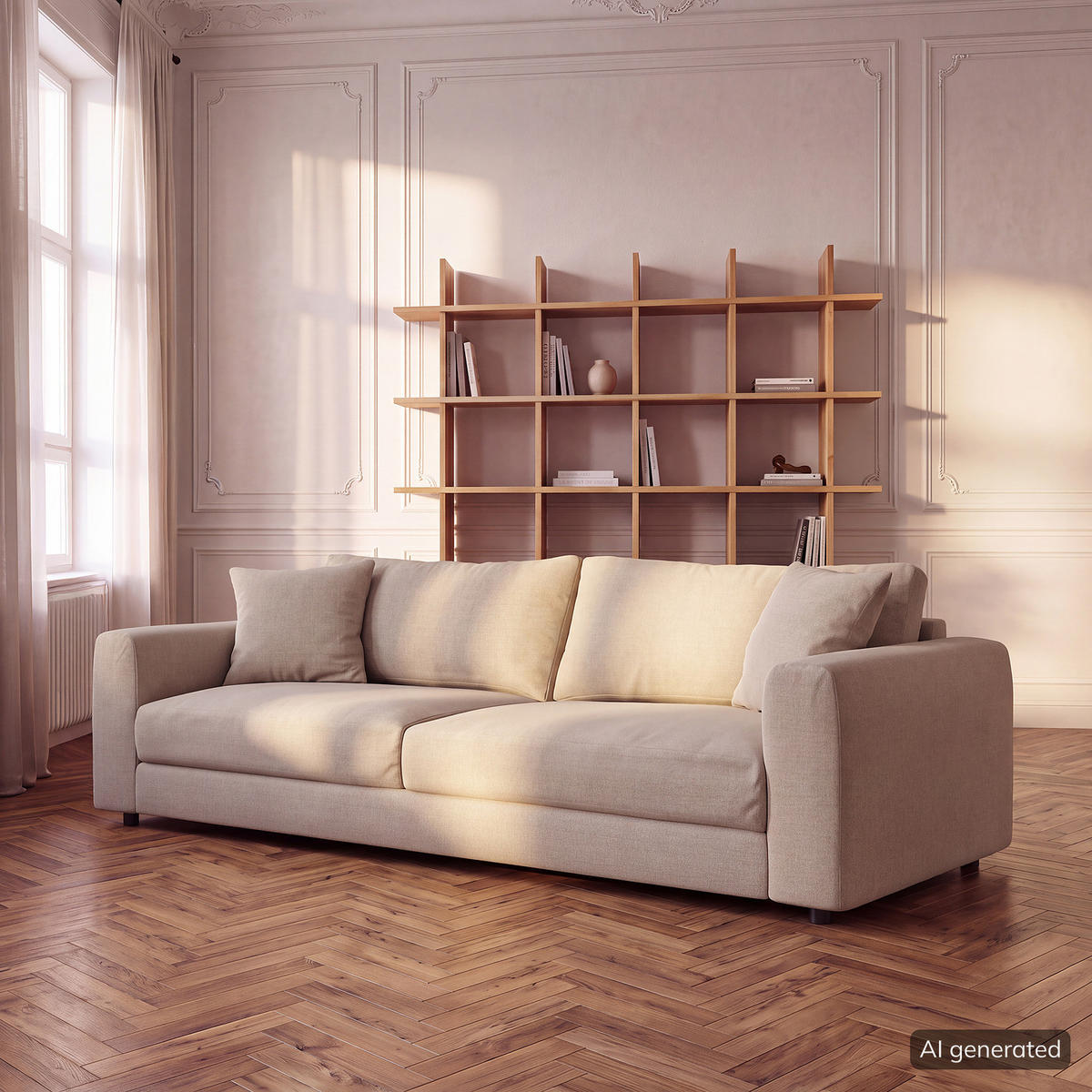 3-SITZER SOFA - Beige/Schwarz, Holz/Kunststoff (238/79/106cm) - home24