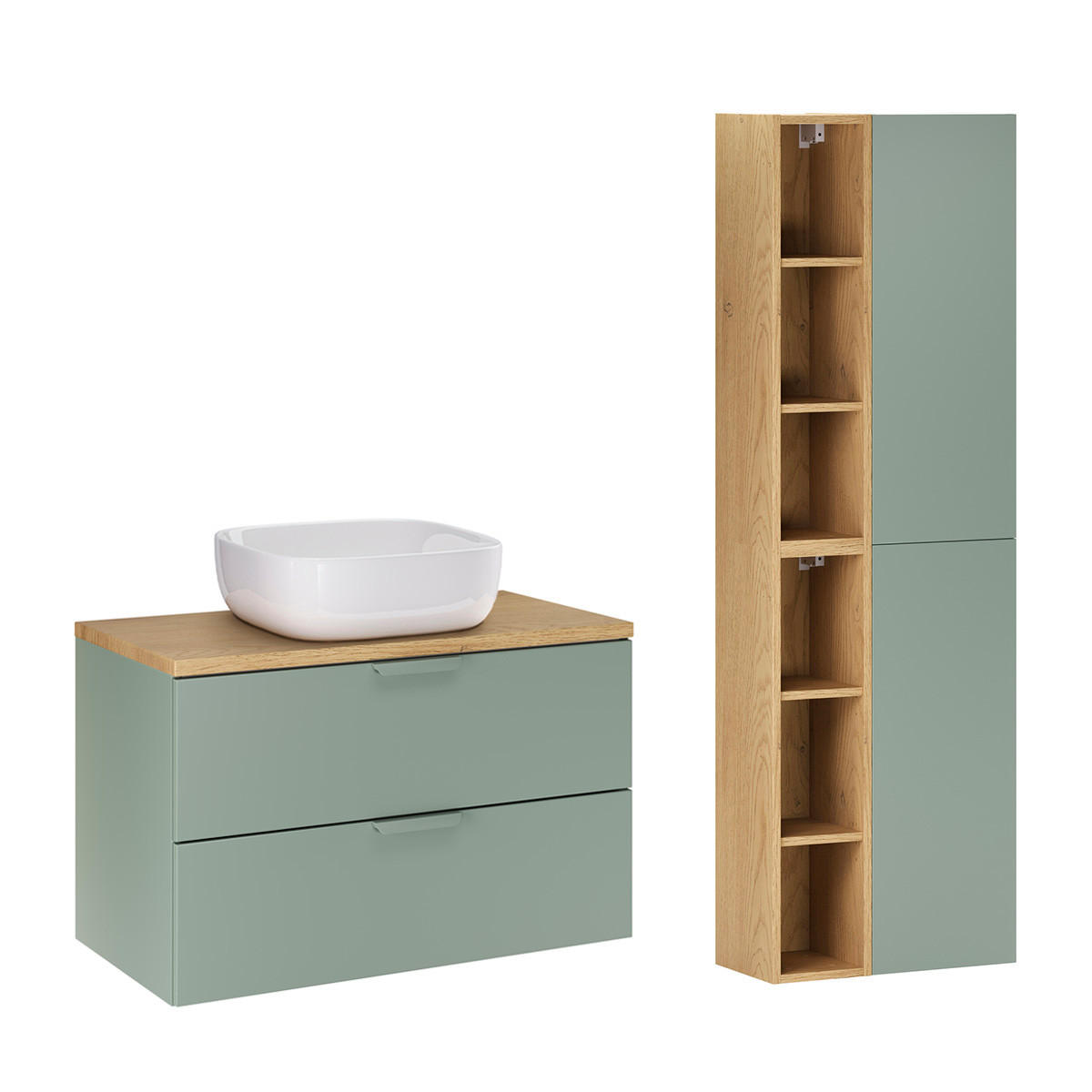 BADMÖBEL 80.6cm Oria 2er-Set Grün - Grün, Holzwerkstoff (80.6/50/46.5cm) - Petits-meubles