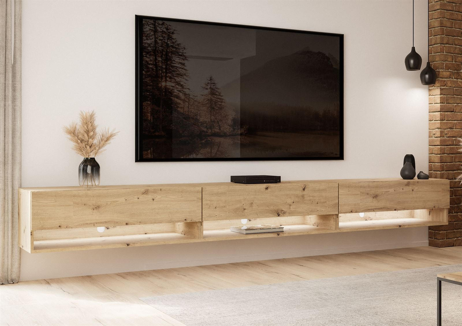 HÄNGESCHRANK TV-Möbel CALANTE LOFT 270 cm mit LED-Beleuchtung - Eiche Artisan, Holzwerkstoff (270/30/35cm) - Lookway