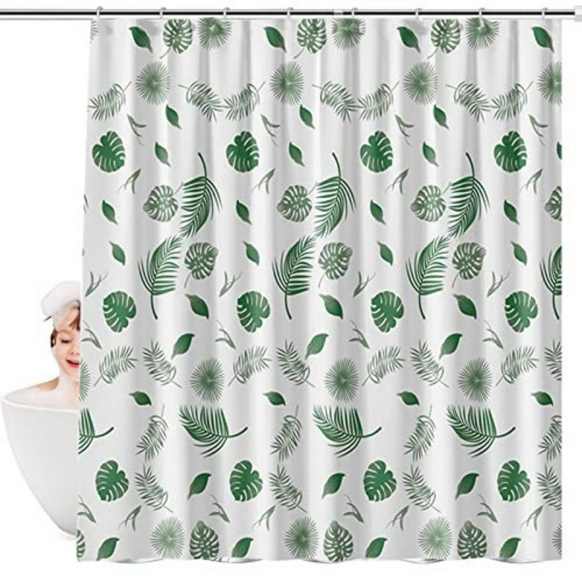 DUSCHVORHANG Weiß Blätter Grün wasserdicht schimmelresistent Badezimmer - Multicolor, Kunststoff (180/180cm) - MCBOSON