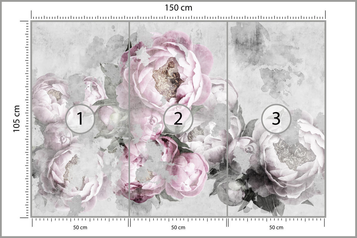 FOTOTAPETE für Küche Abstrakte Pink Pfingstrosen Beton Vintage 150x105 - Rosa/Grau, Papier (150/105cm) - Muralo