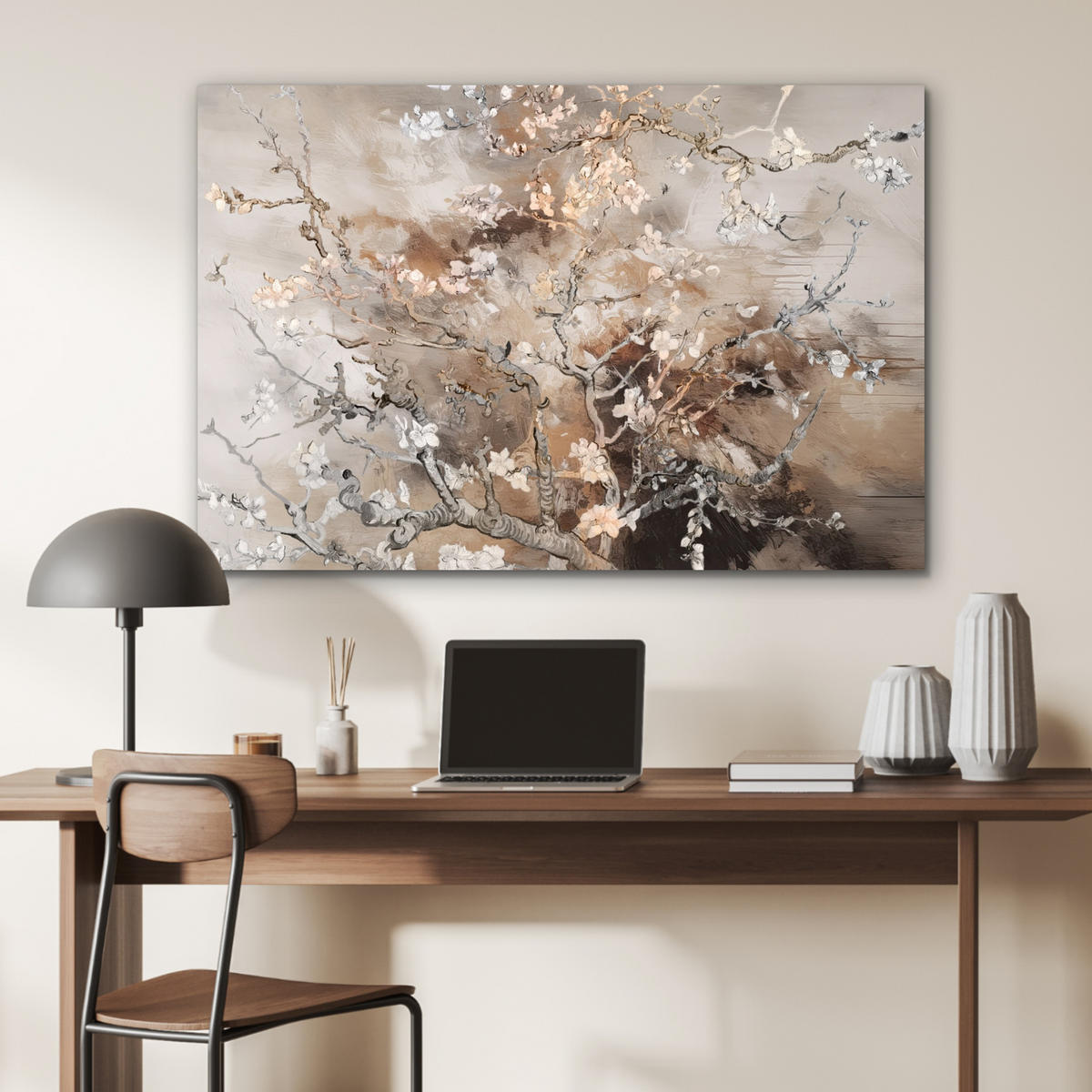 METALLBILD Mandelblüte - Kunst - Van Gogh - Beige - Abstrakt 90x60 cm - Braun, Metall (90/60cm) - MuchoWow
