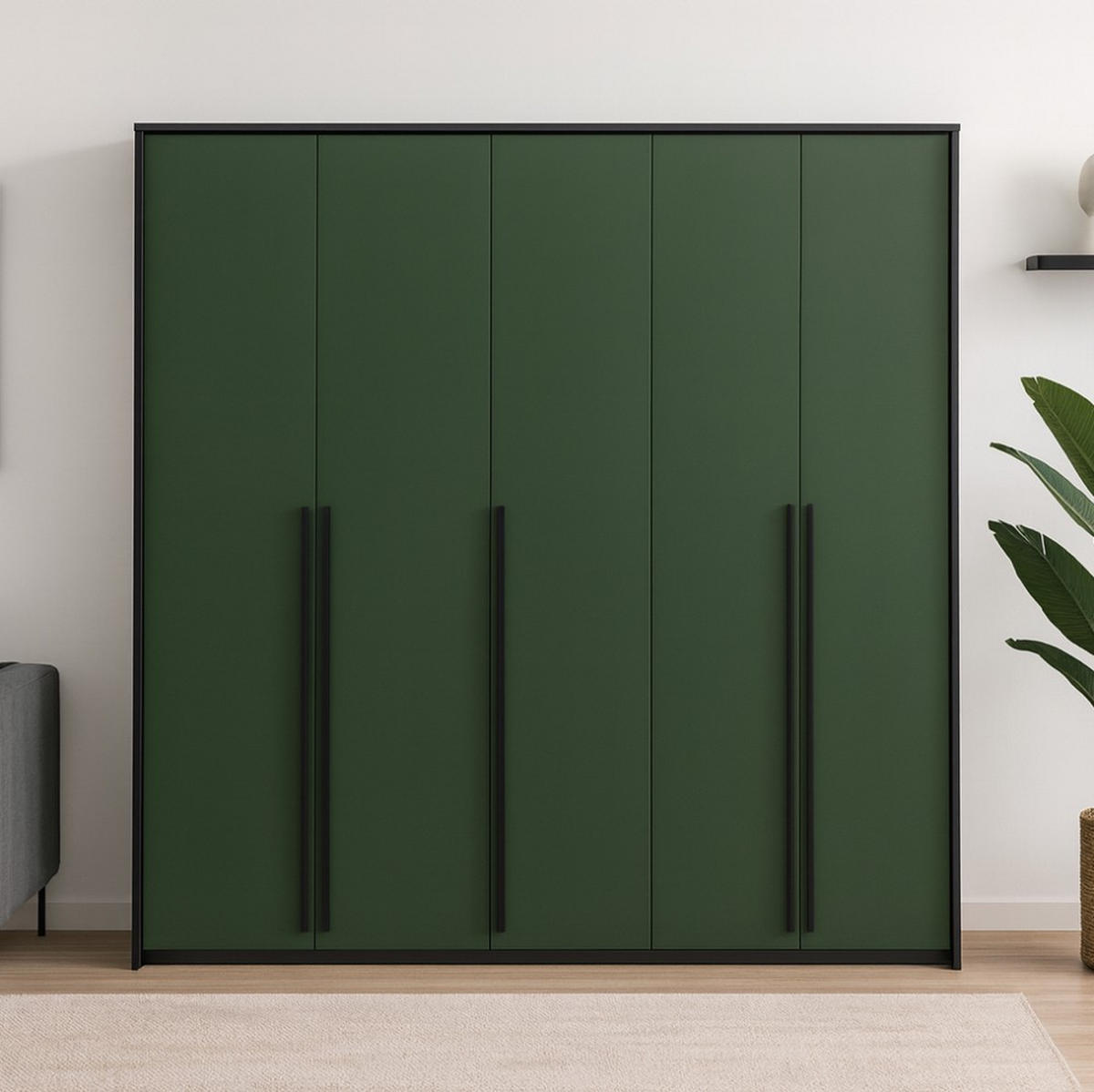 DREHTÜRENSCHRANK Giana mit 5 Türen, 255 cm, Flaschengrün - Dunkelgrün, Holzwerkstoff (255/215/64.5cm) - Beautysofa