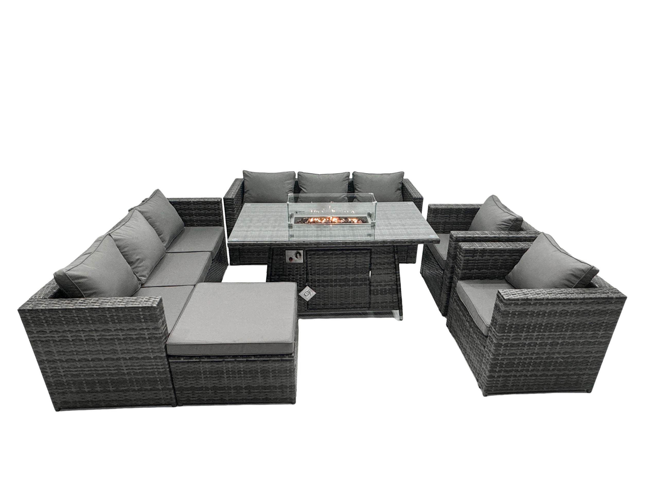 LOUNGESOFA SET mit Stuhl Polyrattan 9-Sitzer - Dunkelgrau/Grau, Glas/Kunststoff - Fimous