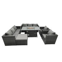 LOUNGESOFA SET mit Stuhl Polyrattan 9-Sitzer - Dunkelgrau/Grau, Glas/Kunststoff - Fimous