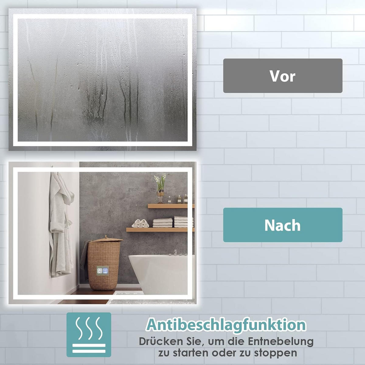 BADSPIEGEL LED-Spiegel Silber - Silberfarben, Glas (60/4/80cm) - COSTWAY