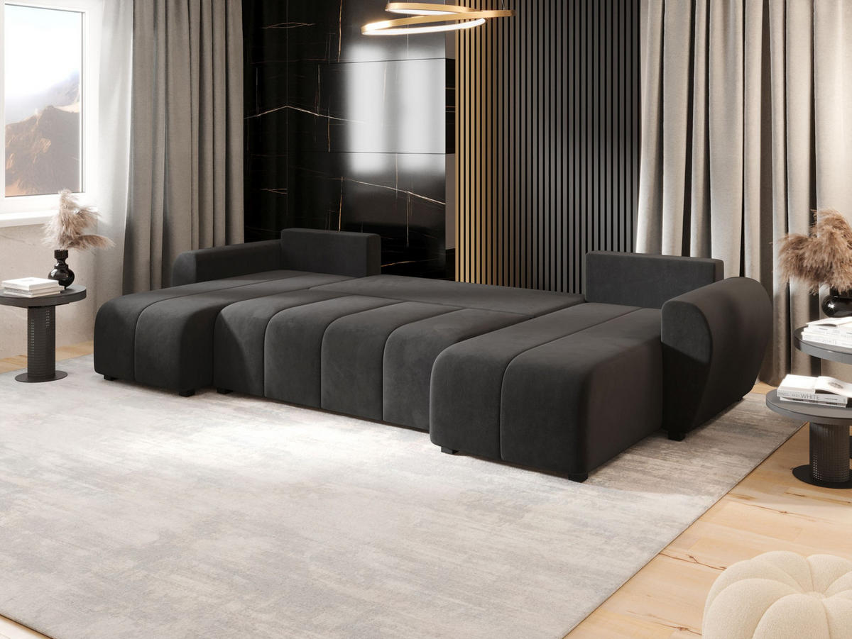 WOHNLANDSCHAFT MOLISA U Itaka 27 mit Schlaffunktion - Dunkelgrau, Textil (303/82/208cm) - Bedante