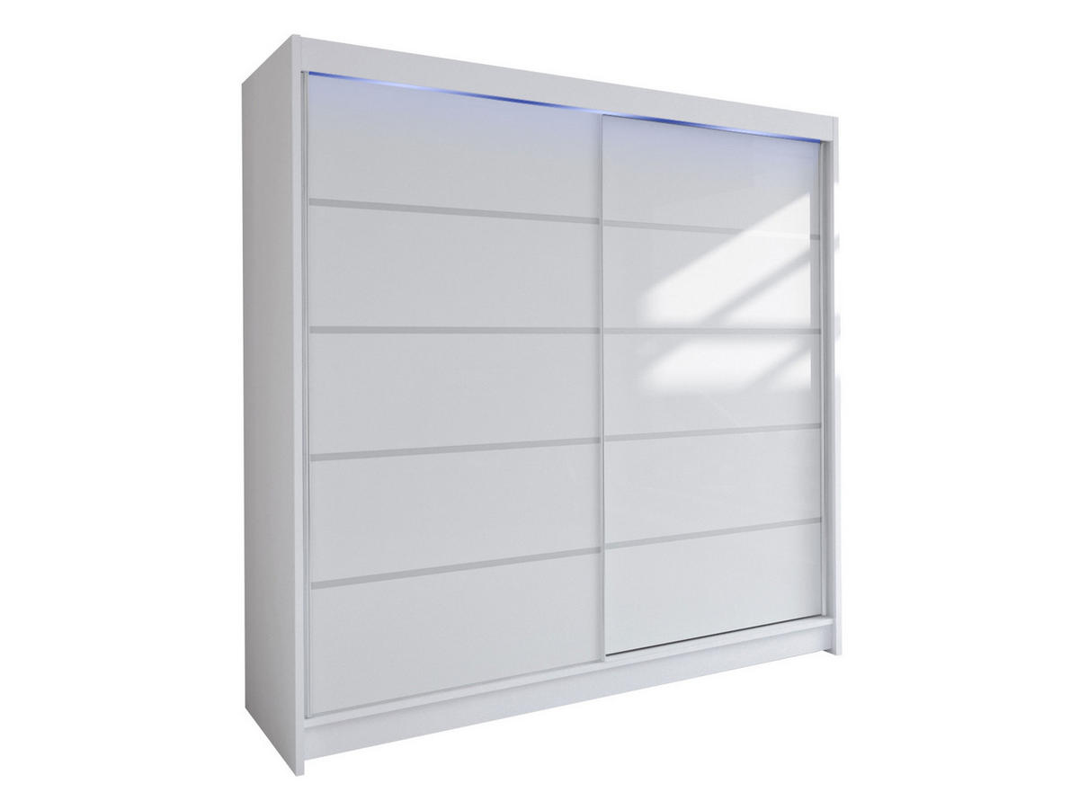 SCHWEBETÜRENSCHRANK Talin IV, mit RGB LED Beleuchtung - Silberfarben/Weiß, Holzwerkstoff/Metall (180/215/58cm) - MIRJAN24