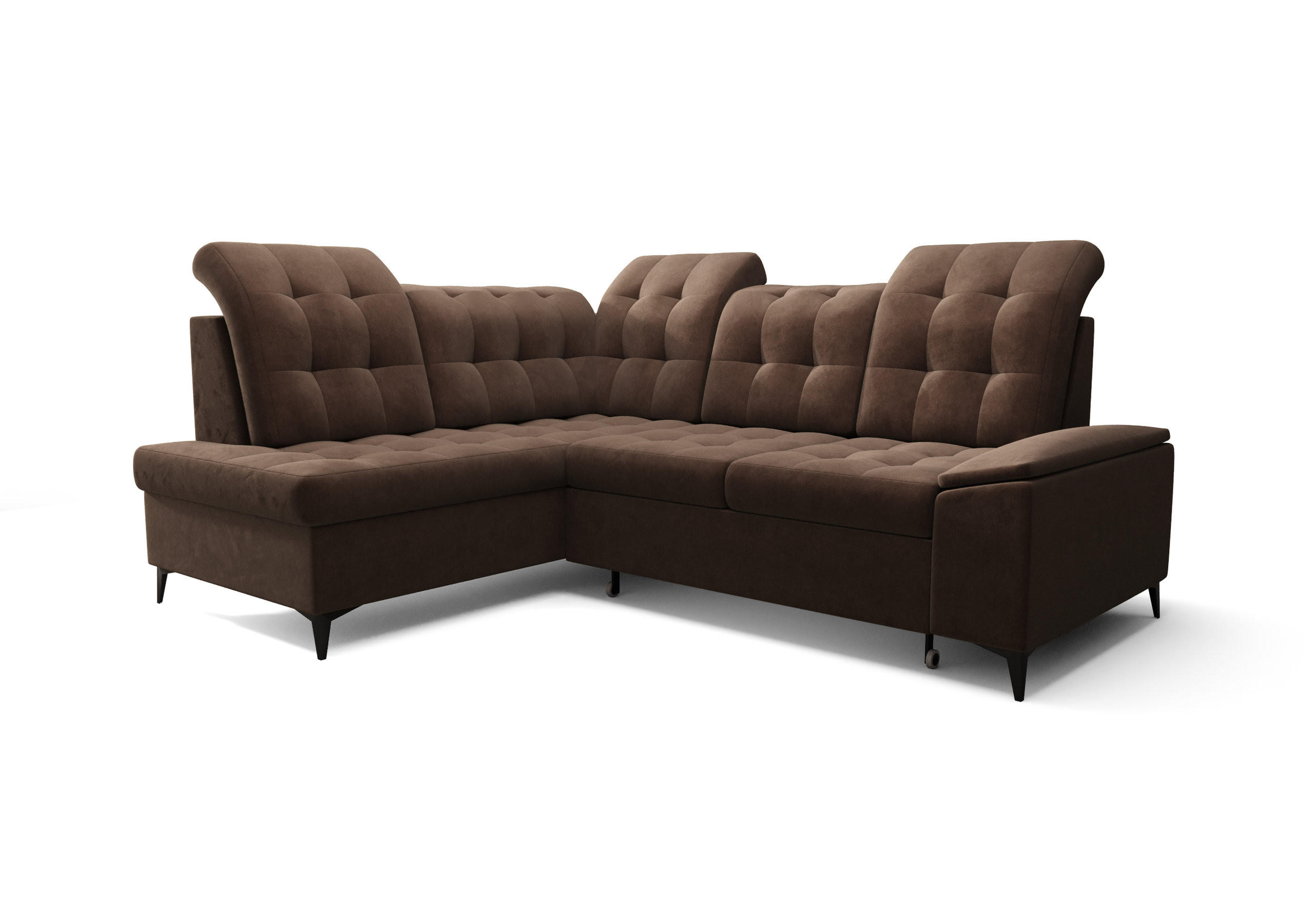 ECKSOFA KONGO RBN16, Eckcouch in L-Form mit Schlaffunktion, Farbe: Dunkelbraun, Velourstoff, Ottomane Links - Dunkelbraun, Textil (268/210cm) - O-Sofa