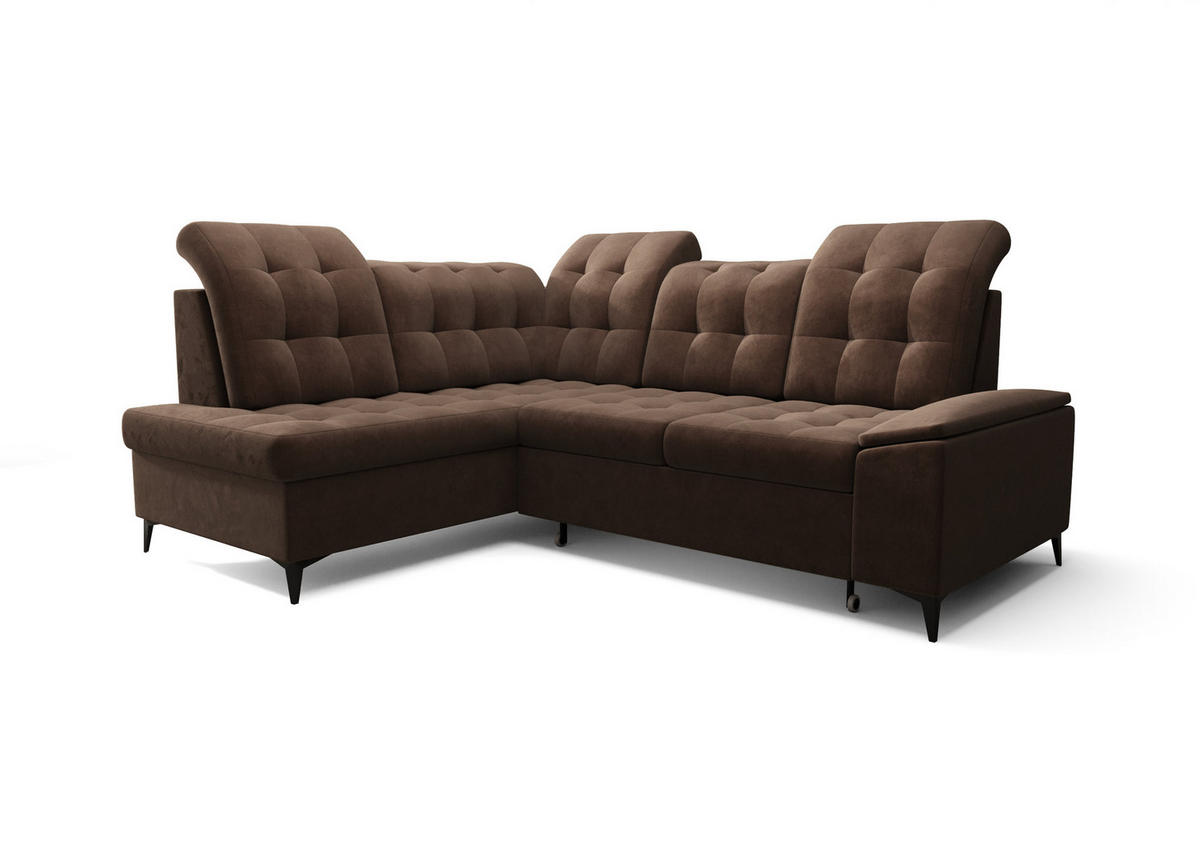 ECKSOFA KONGO RBN16, Eckcouch in L-Form mit Schlaffunktion, Farbe: Dunkelbraun, Velourstoff, Ottomane Links - Dunkelbraun, Textil (268/210cm) - O-Sofa
