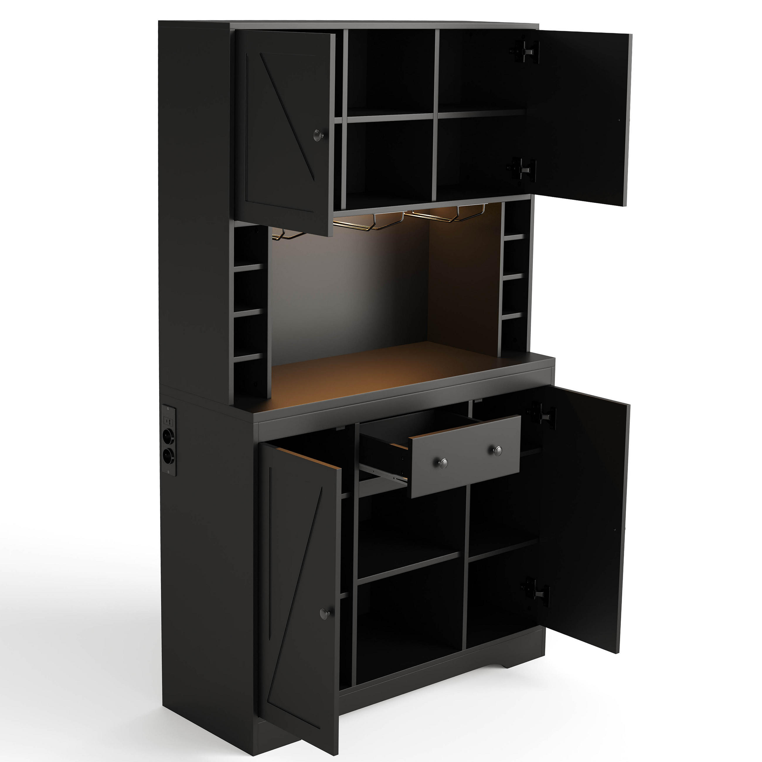 BUFFET 105/39/180 cm Schwarz mit 1 Schublade, Weinflaschenfächern und farbwechselnder LED-Beleuchtung - Schwarz, Holz (105/180/40cm) - Oxeza