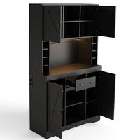 BUFFET 105/39/180 cm Schwarz mit 1 Schublade, Weinflaschenfächern und farbwechselnder LED-Beleuchtung - Schwarz, Holz (105/180/40cm) - Oxeza