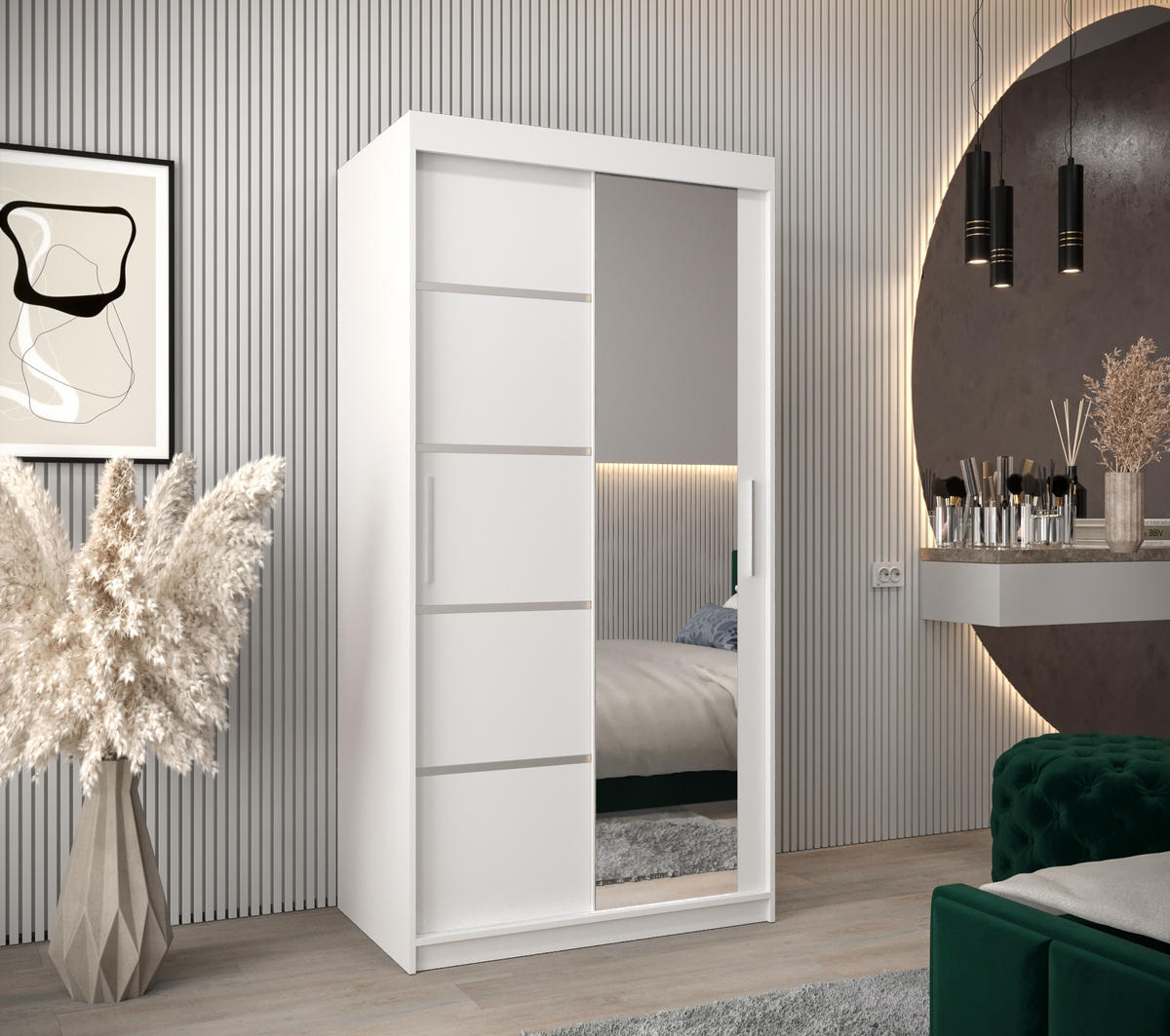 SCHWEBETÜRENSCHRANK 200/100/62 2-türig - Silberfarben/Weiß, Holz/Kunststoff (100/200/62cm) - Abiks Möbel