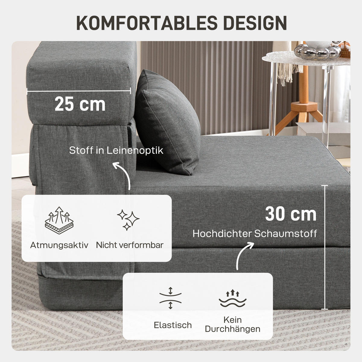 3 in 1 Schlafsessel, klappbares Schlafsofa mit Bettfunktion, Lendenkissen, Grau - Grau, Textil (80/15/210cm) - HOMCOM