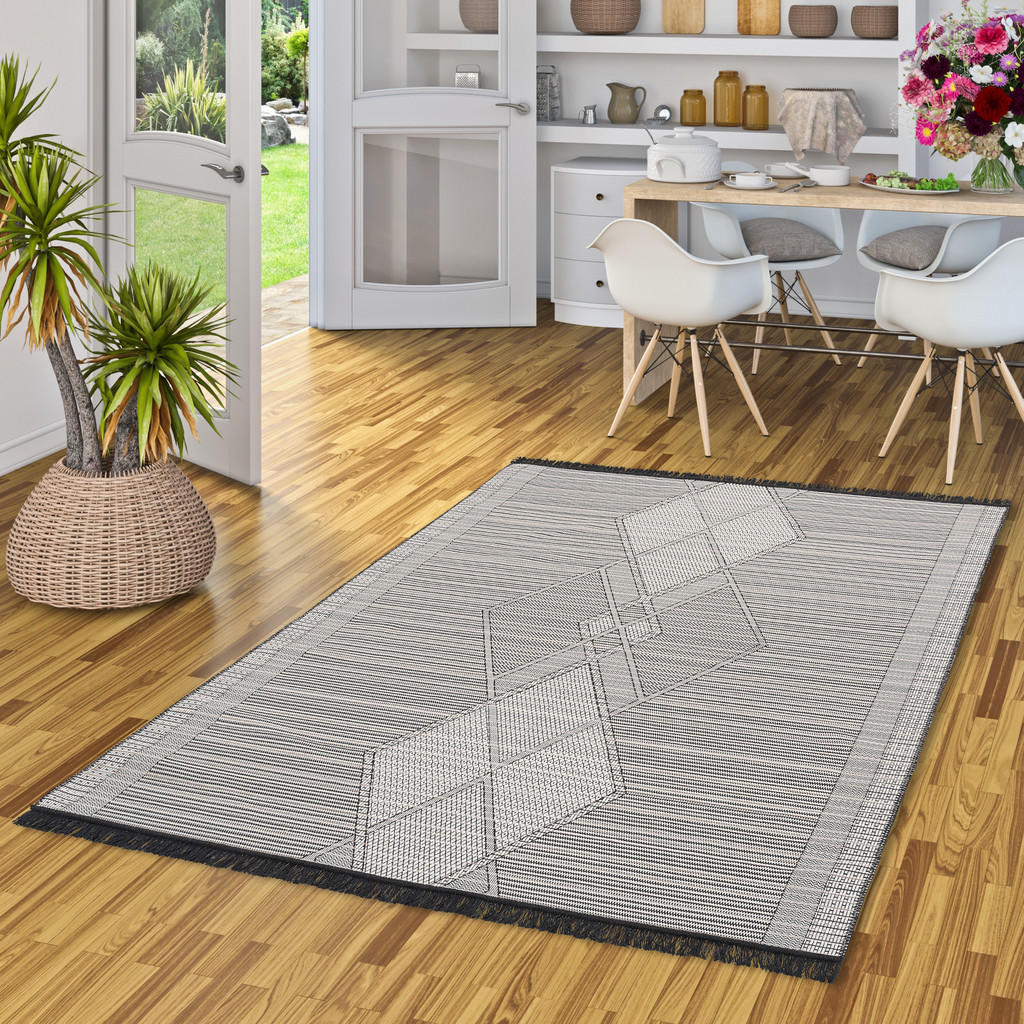 Thumbnail - Pergamon Teppich, Schwarz, Weiß, Textil, 140x200 cm, Teppiche & Böden, Teppiche