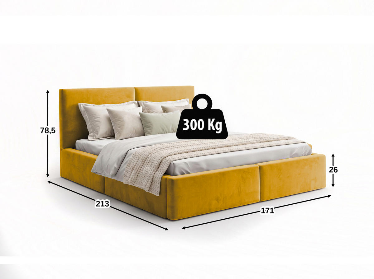 POLSTERBETT 160X200 Currygelb mit Stauraum inkl. Hebemechanismus - Currygelb, Textil (160/200cm) - Interbeds