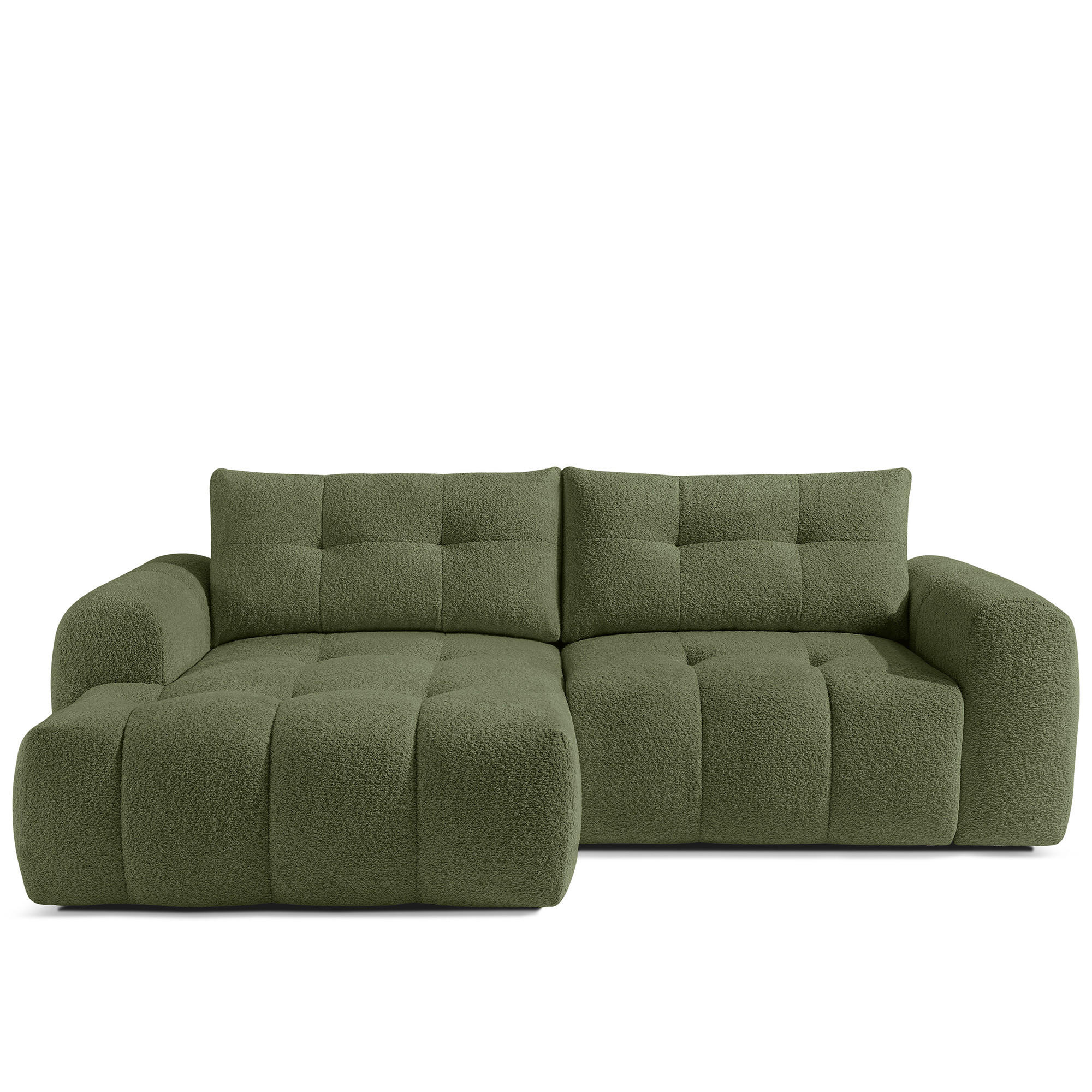 ECKSOFA LINKS RAVIA, Bouclé, Olivgrün - Olivgrün, Holz/Textil (256/104cm) - KONSIMO®