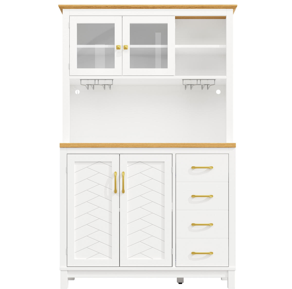 BUFFET ormarić od MDF-a, 105,5/40/180 cm bijeli, s LED rasvjetom i velikim spremišnim prostorom - bijela, drvni materijal (105.5/180/40cm) - BEAOK
