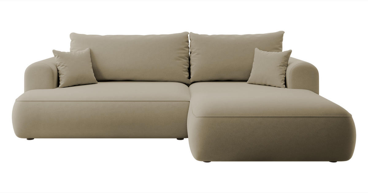 ECKSOFA Ovo Beige Velours - Beige/Schwarz, Kunststoff/Textil (260/165cm) - Selsey