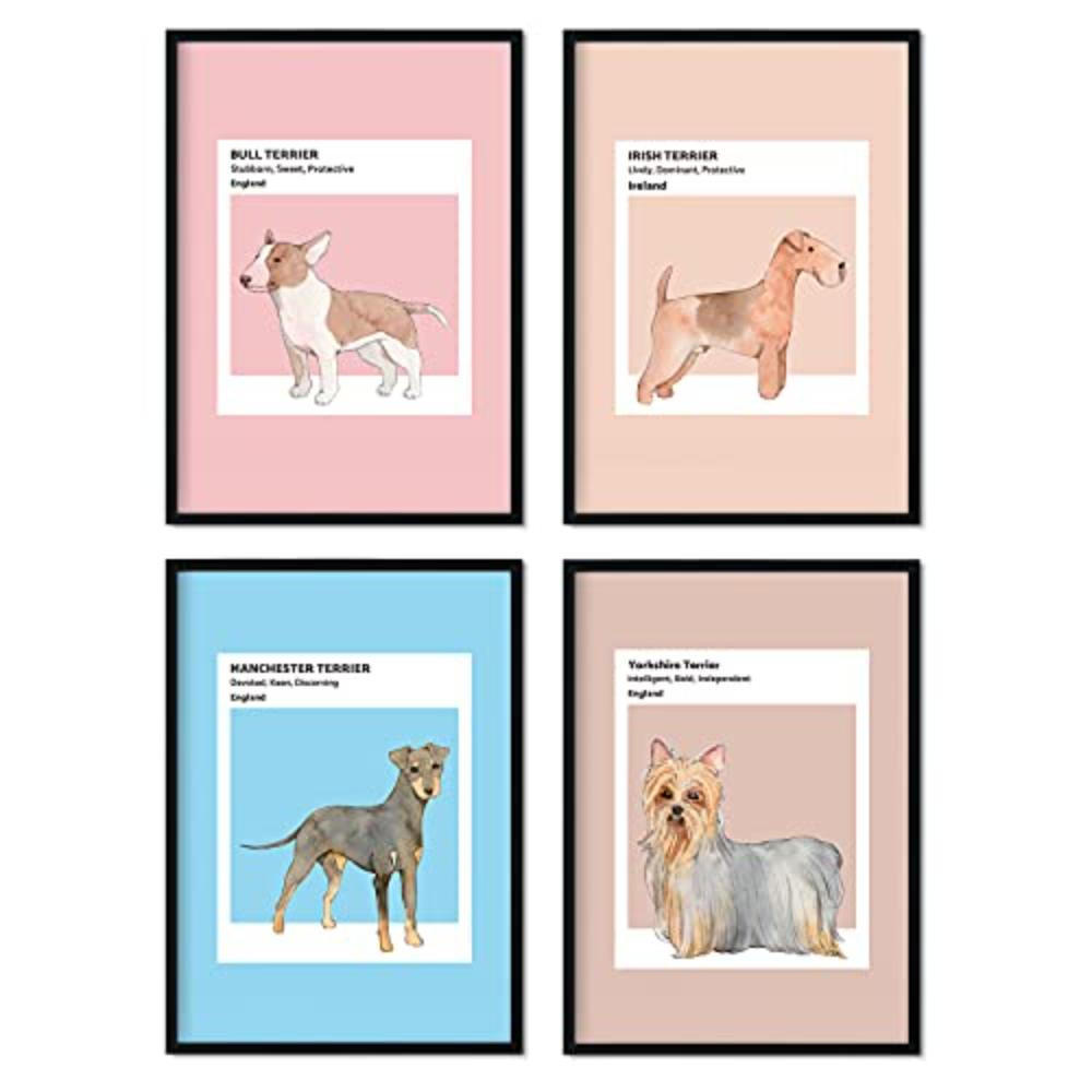 POSTER Set mit 4 terrierblättern Hunderassen in warmen Tönen A3 Rahmenlos - Klar, Papier (29.7/3cm) - Nacnic