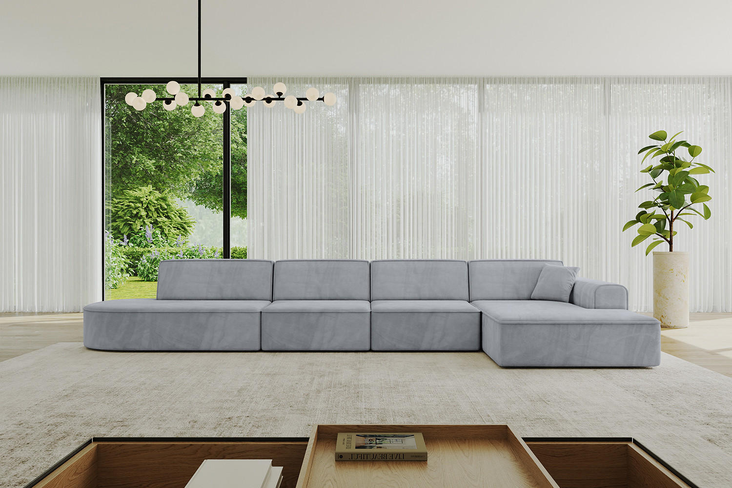 ECKSOFA Ottomane Rechts IREA-L3-v3 - 413x171x79 cm Grau - Titanfarben, Holzwerkstoff/Textil (171/413cm) - ALTDECOR