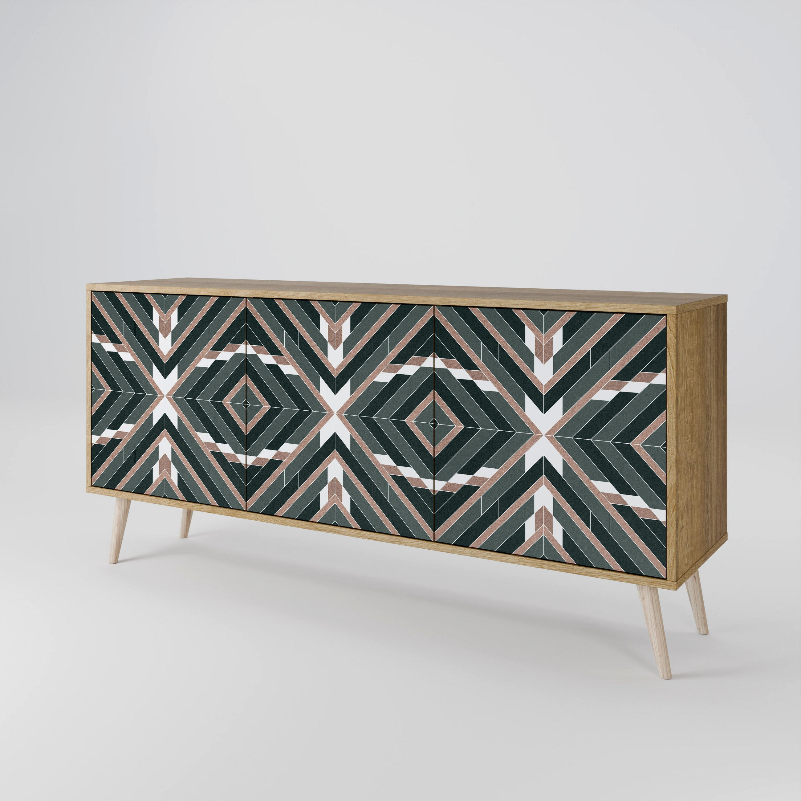 SIDEBOARD DIMENSION DELIGHTS, Eicheneffekt, 164,5x42x77,5 cm, 3 Türen - Eichefarben/Buchefarben, Holzwerkstoff/Buchenholz (164.5/77.5/42cm) - SpaceRebels