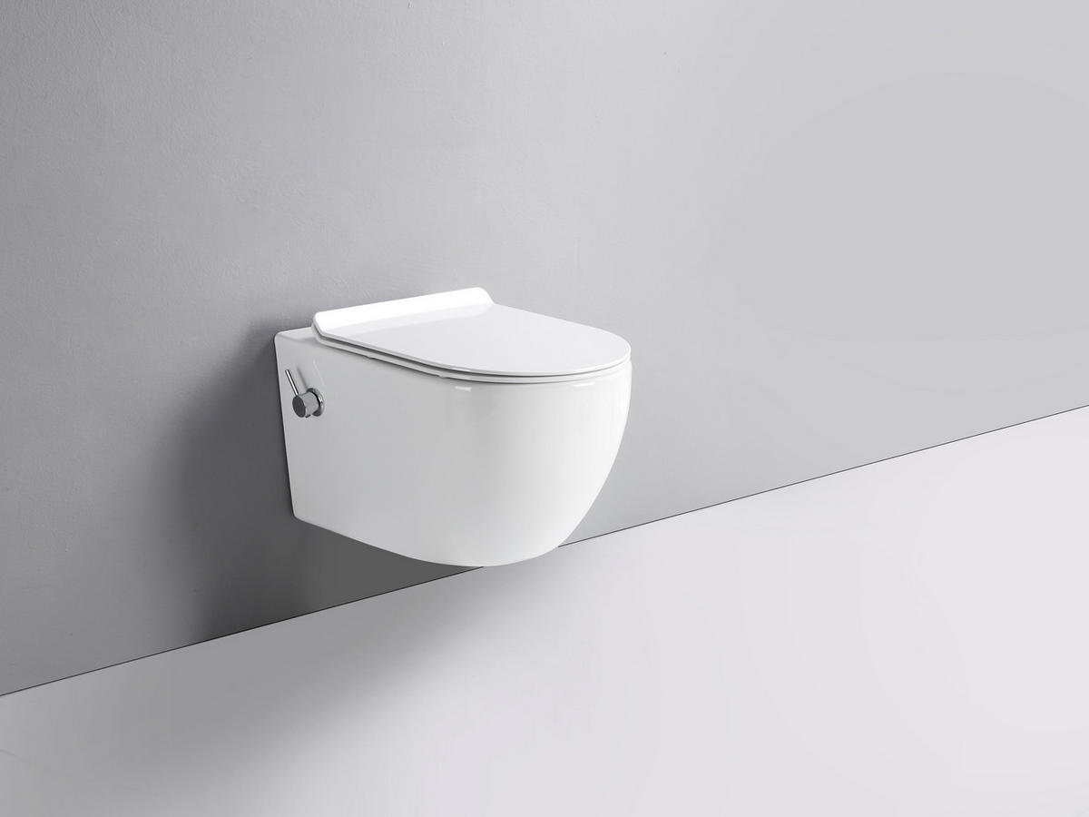 DUSCH-WC TAHARET Weiß spülrandlos inkl. Armatur und SoftClose-Sitz - Weiß, Keramik (36/40/52cm) - Glasdeals