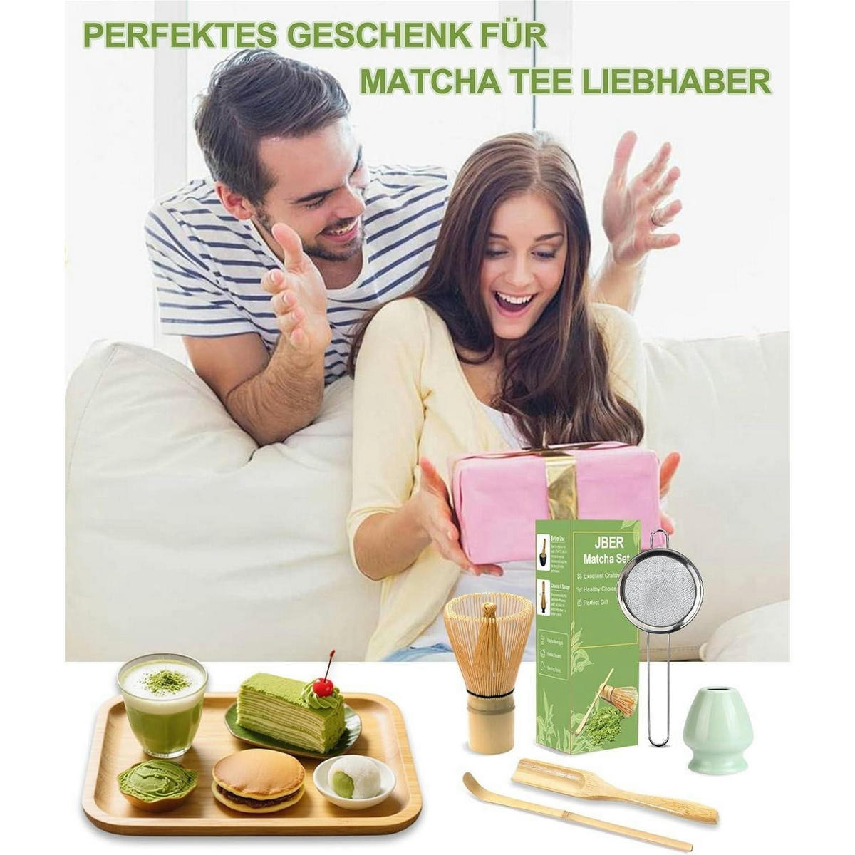 MATCHA Set 5-teilig Bambus Grün - Grün, Naturmaterialien (10/10/10cm)