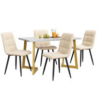 ESSZIMMER-SET 5-teilig mit rechteckigem Tisch 117×68 und vier beigen Samtstühlen mit Metallbeinen als moderner Küchentisch, weiß-beige - Beige, Holzwerkstoff (68/75/117cm) - Luhomfu