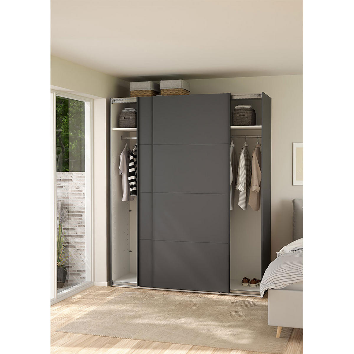 SCHIEBETÜRENSCHRANK, Bergamo, Grau, Holzwerkstoff, 179 x 67 x 221 cm - Grau, Holzwerkstoff (179/221/67cm) - ebuy24