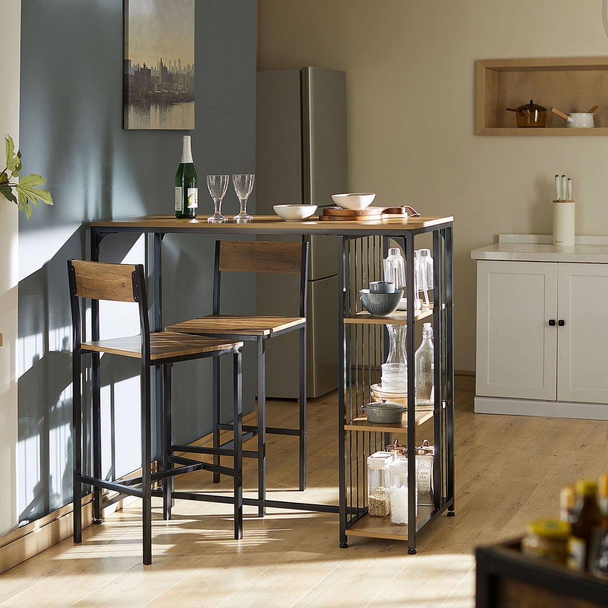 BARSTÜHLE 2er Set Natur - Schwarz/Naturfarben, Holzwerkstoff (38/96/44cm) - SoBuy