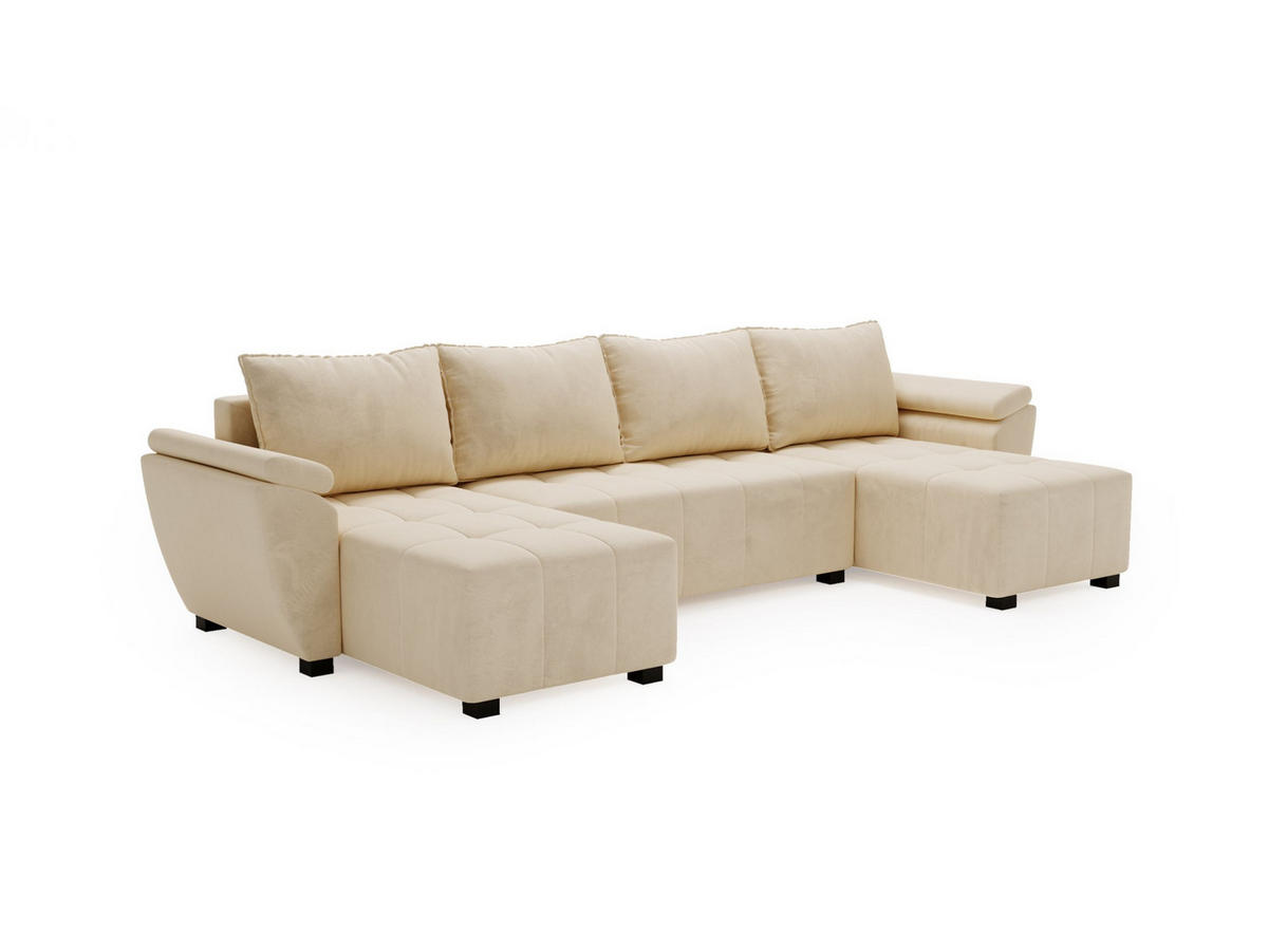 ECKSOFA ZEUS U Monolith 02 mit Schlaffunktion - Beige, Textil (305/88/140cm) - Bedante