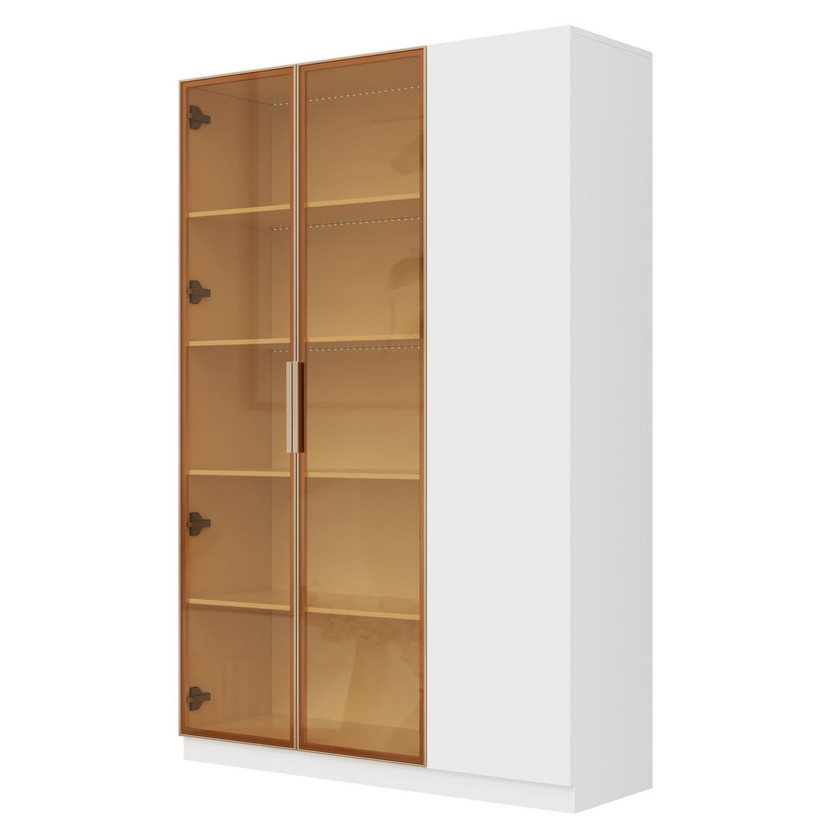 HIGHBOARD mit Glastüren 110/35/165 cm in Weiß mit LED-Beleuchtung - Weiß, Holzwerkstoff (115/165/35cm) - BEAOK