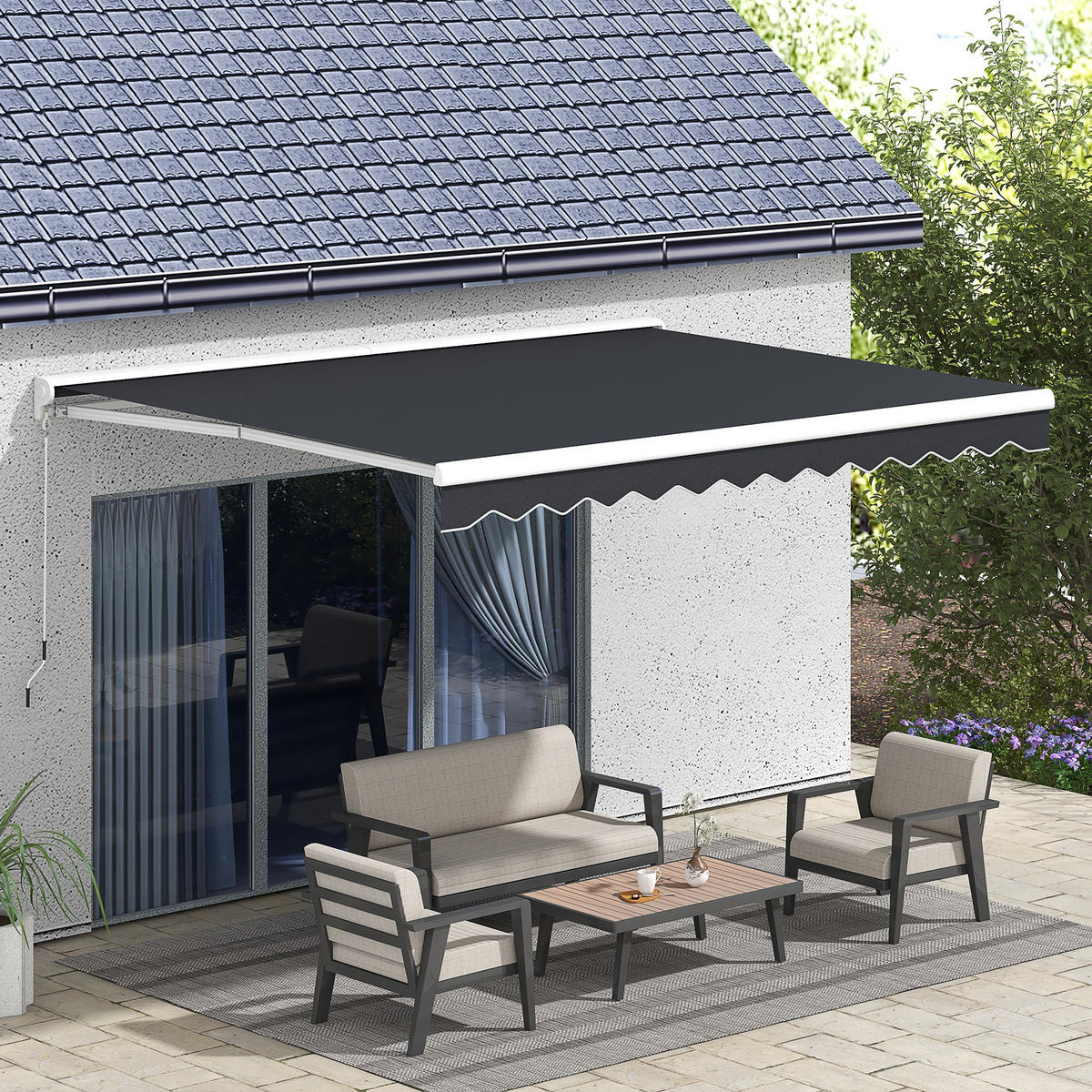 MARKISE, Grau, Aluminium, Polyester - Grau, Metall (300/150/395cm) - Outsunny